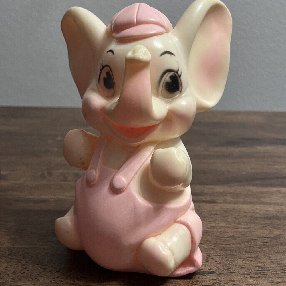 Vintage Retro Sanitoy 70's Pink White Elephant Squeaker Toy Nursery Squeaks‎